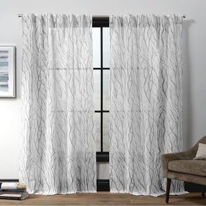 *NEW* Design Decor Oakdale Sheer Rod Pocket Dove Grey & White (2 Panels - 38x96)
